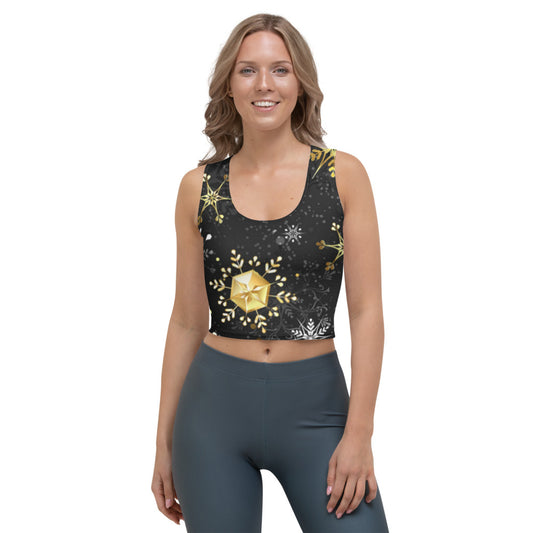 Black With Golden Snowflakes Crop Top