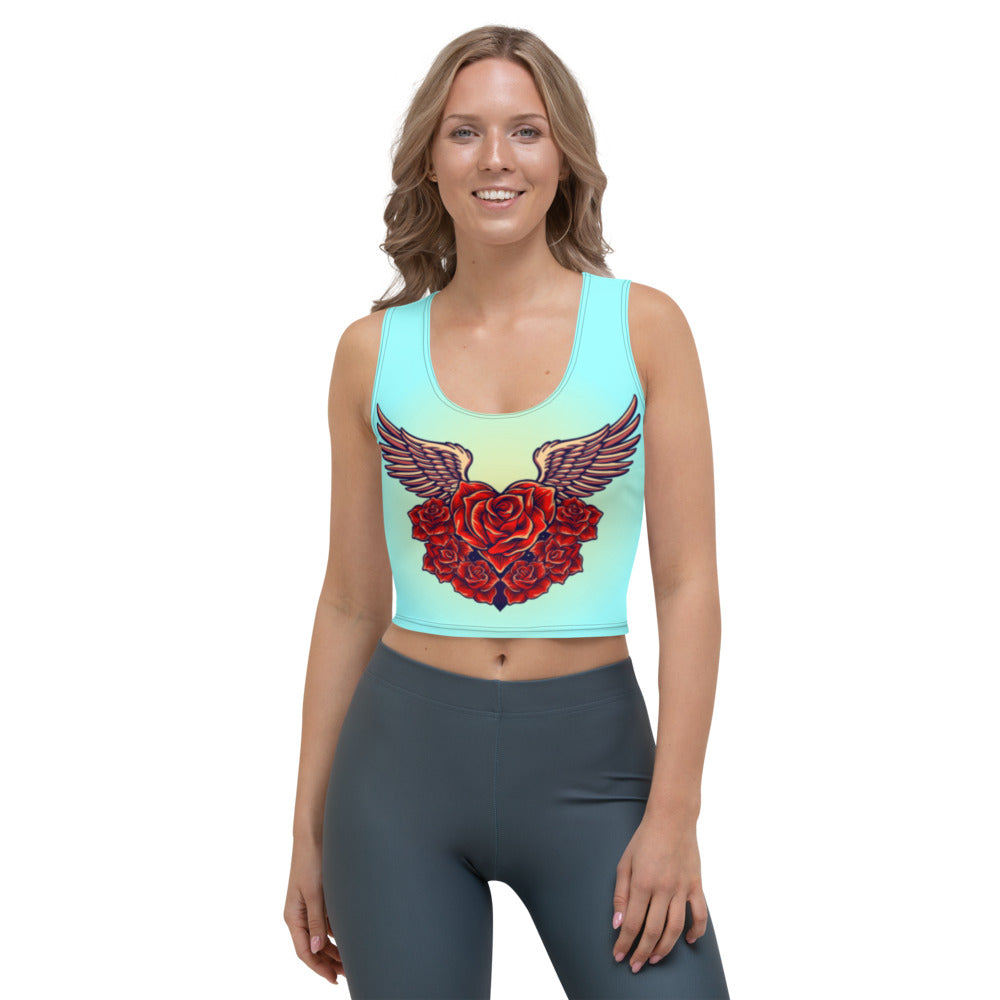 Light Blue Angel Roses Crop Top