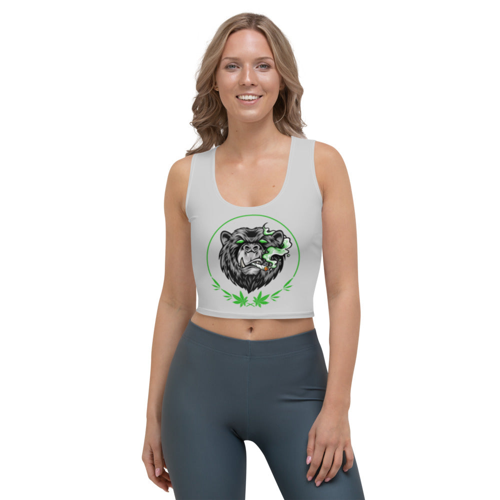 Stoners Only Grey & Green Smoking Bear Crop Top