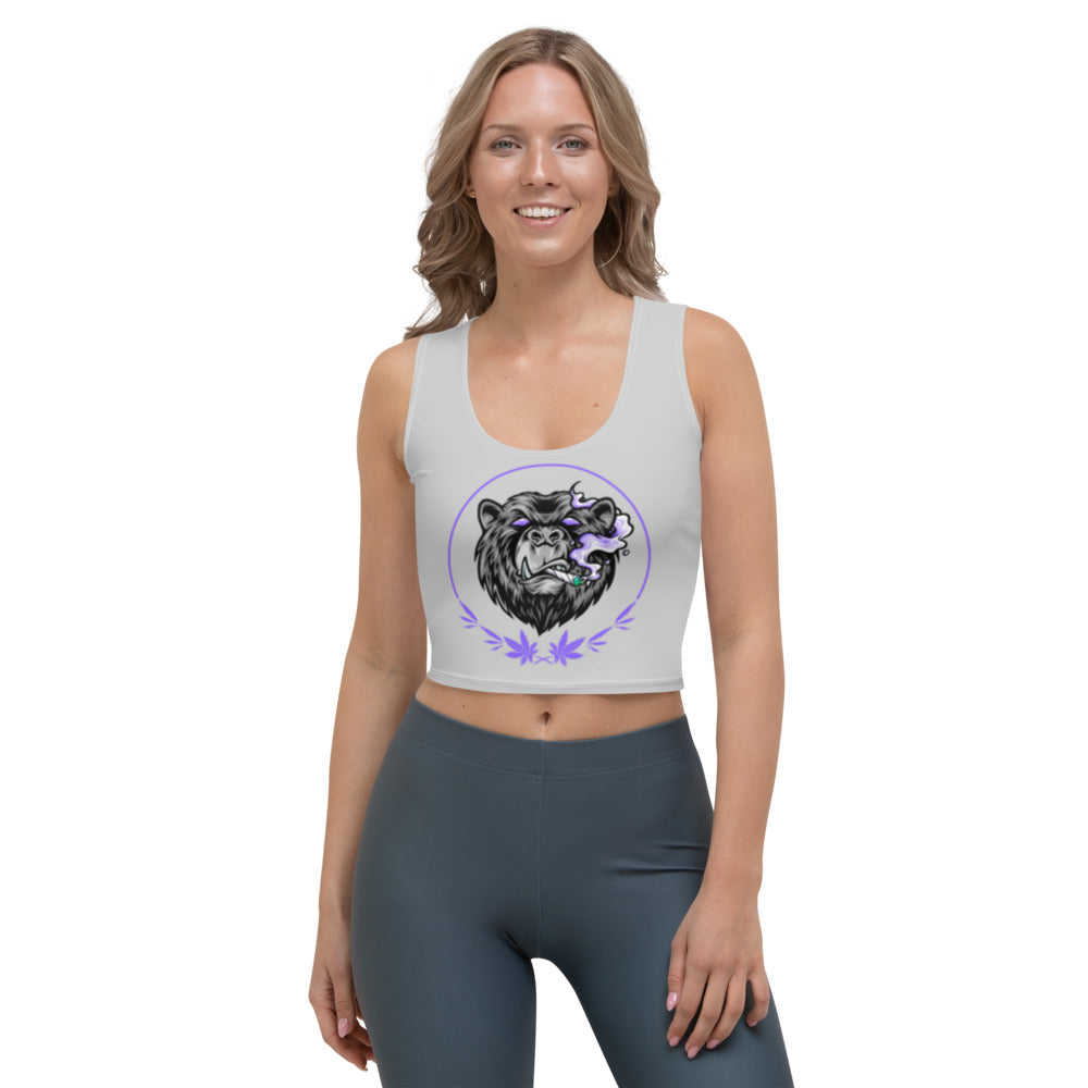 Stoners Only Grey & Purple Smoking Bear Crop Top