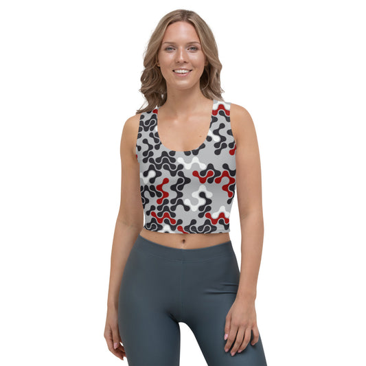 Red, Black & White Abstract Crop Top