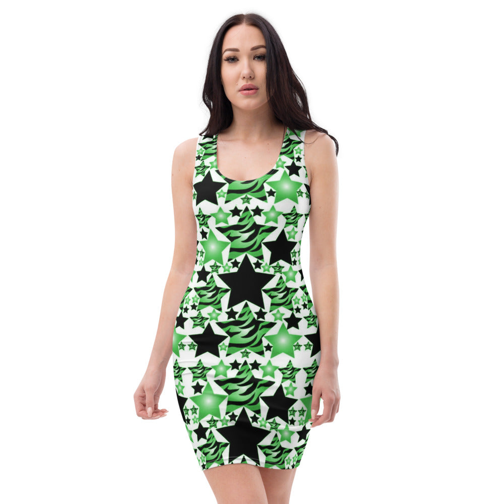 Green, White & Black Stars & Stripes Dress