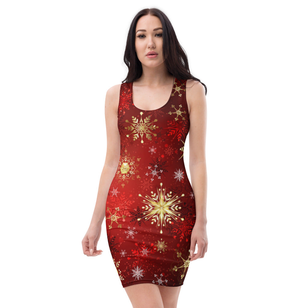 Red With Golden Snow Flakes Dress