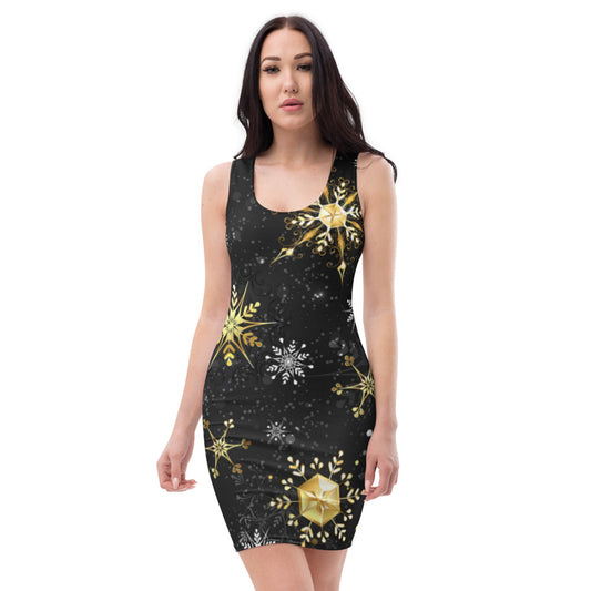 Black With Golden Snow Flakes Dress