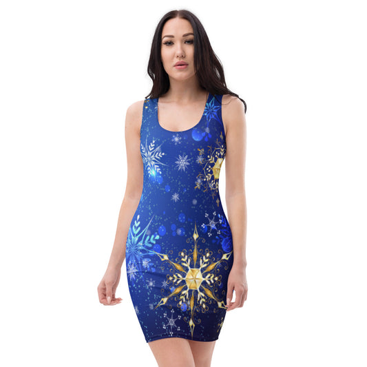 Blue With Golden Snow Flakes Dress