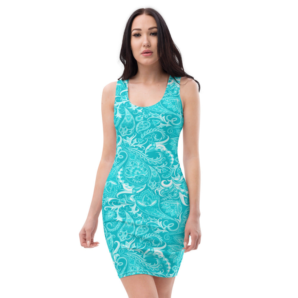 Cute Flower Teal & White Dress