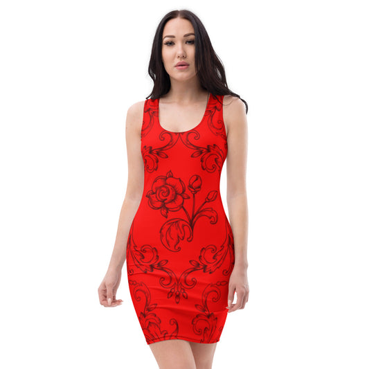 Cute Red & Black Rose Dress