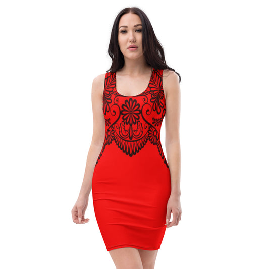 Red & Black Lace Style Dress