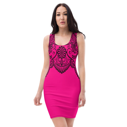 Pink & Black Lace Style Dress