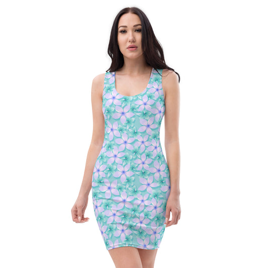 Purple & Teal Tropical Flowers Dress