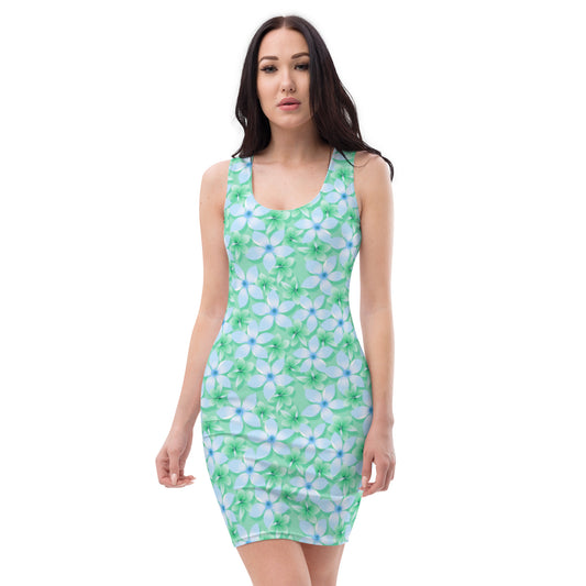 Blue & Green Tropical Flowers Dress