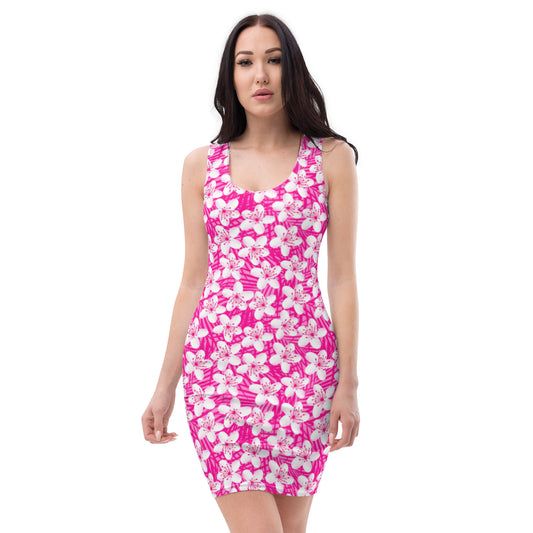 White With Pink Tropical Flowers Dress