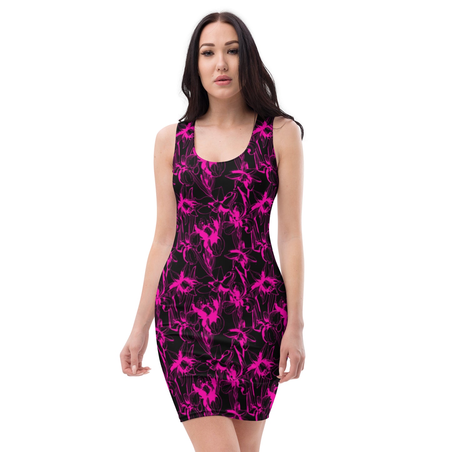 Pink & Black Narcissus & Iris Flowers Dress