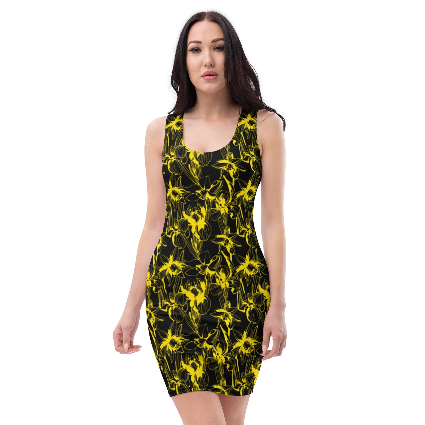 Yellow & Black Narcissus & Iris Flowers Dress