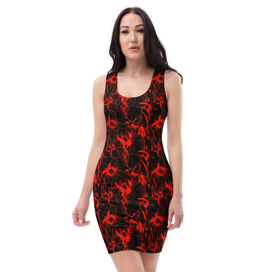 Red & Black Narcissus & Iris Flowers Dress