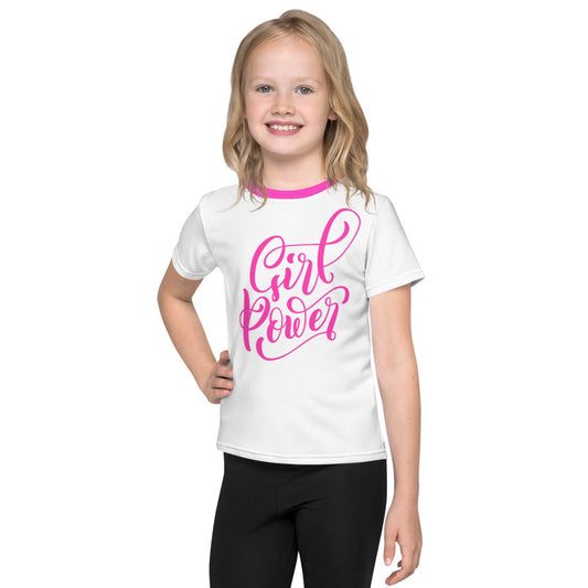 White & Pink Girl Power Kids T-shirt