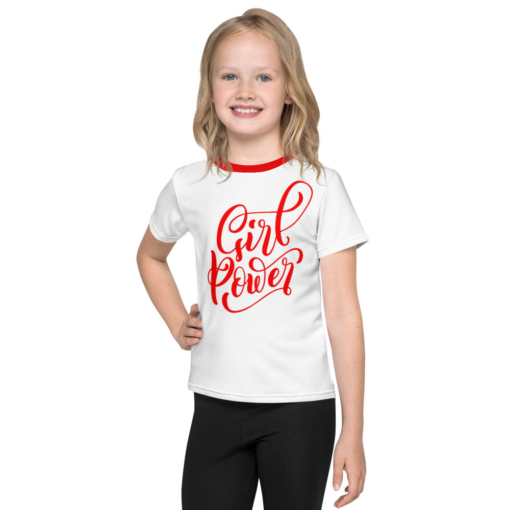 White & Red Girl Power Kids T-shirt