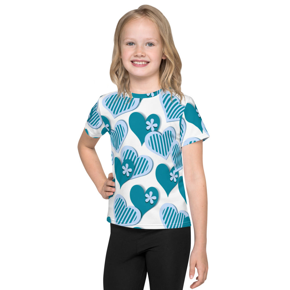 Cute Teal Hearts Kids T-shirt