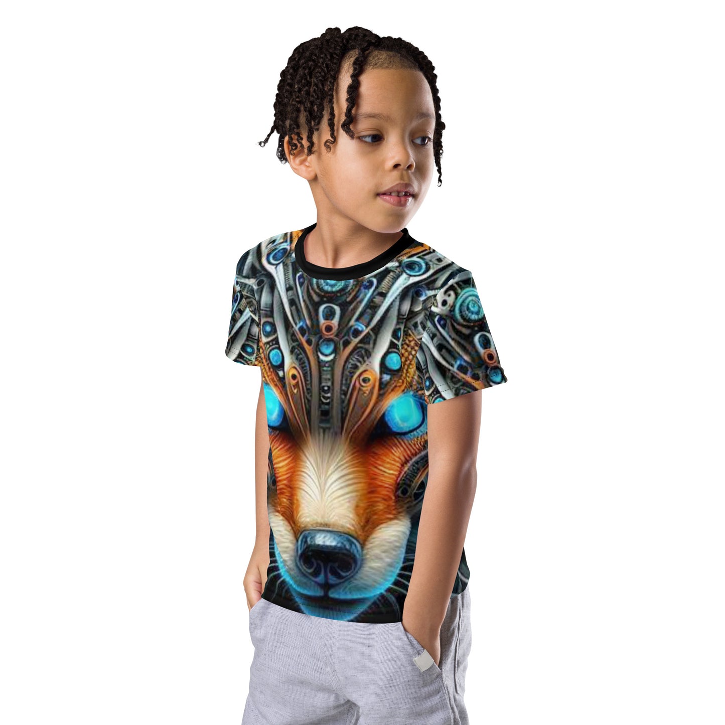 Cyborg Fox Kids crew neck t-shirt