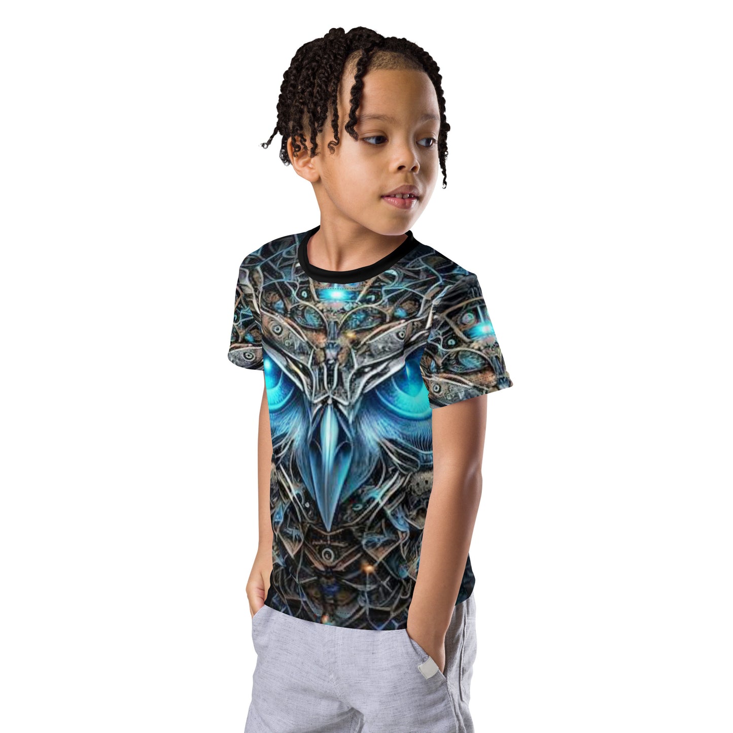 Cyborg Owl Kids crew neck t-shirt