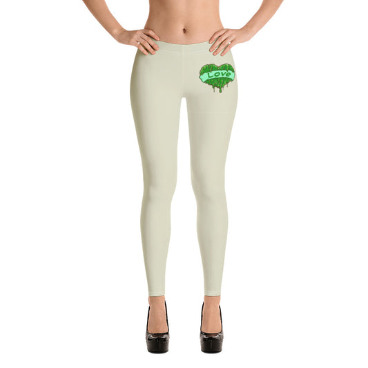 Green Drippy Heart Leggings