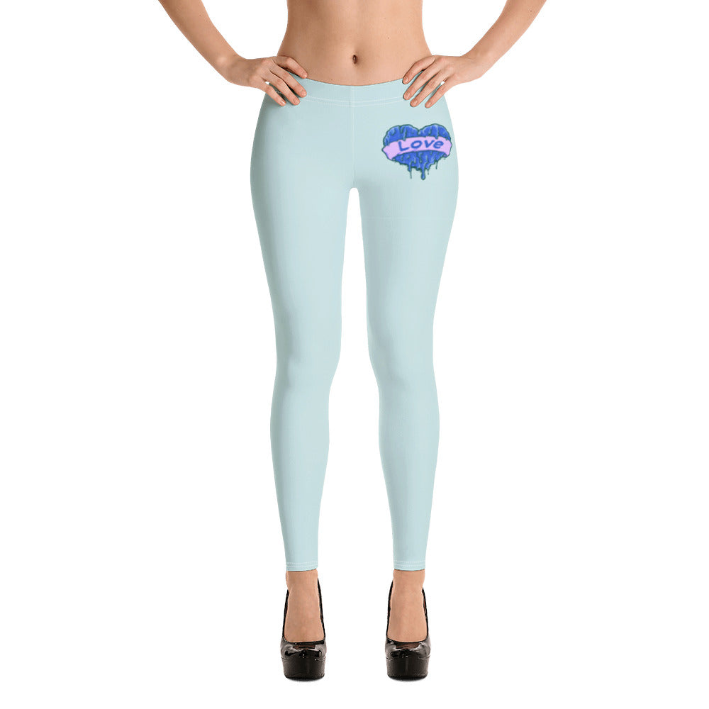 Blue Drippy Heart Leggings