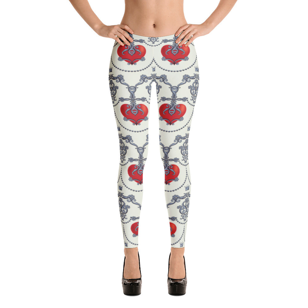 White & Silver Royal Hearts Leggings