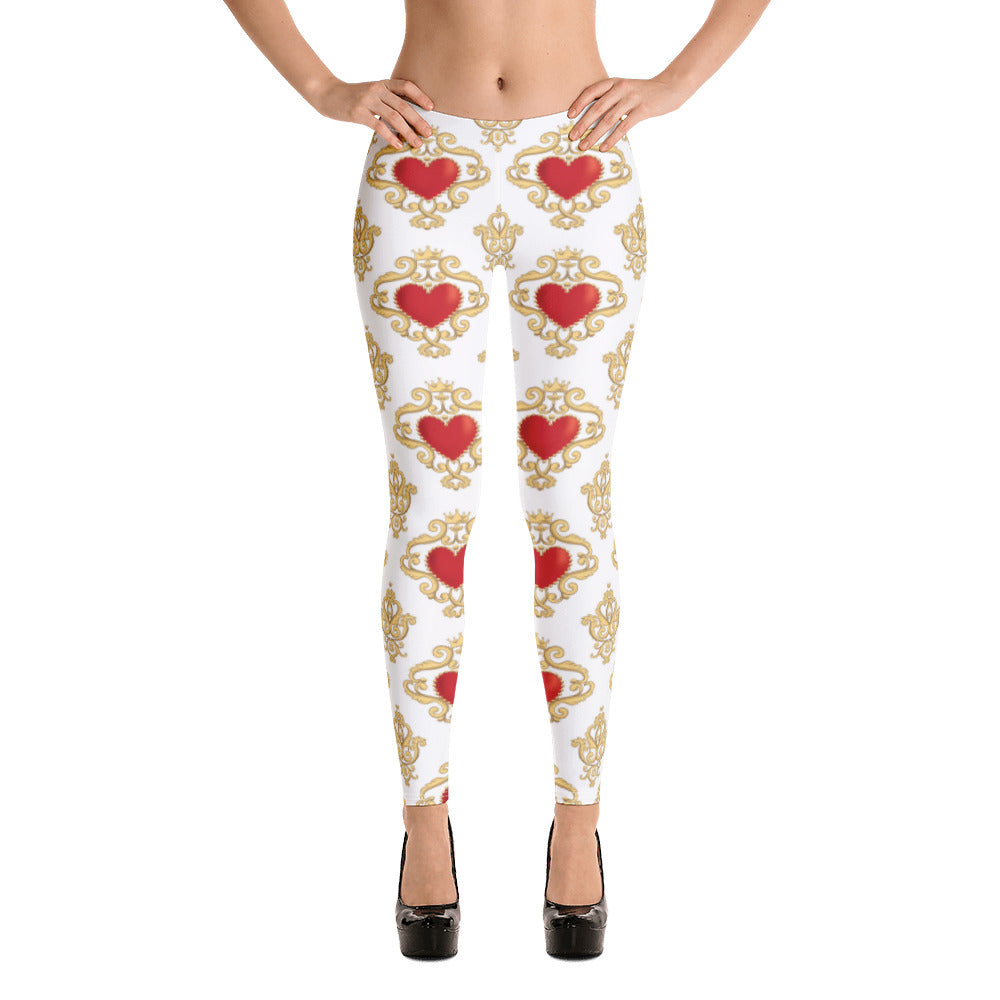 White & Gold Royal Hearts Leggings