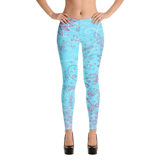 Sky Blue Cute Flower Leggings