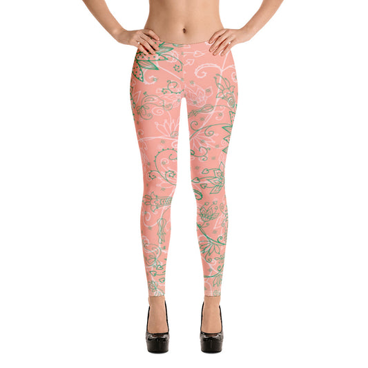 Peach Cute Flower Leggings