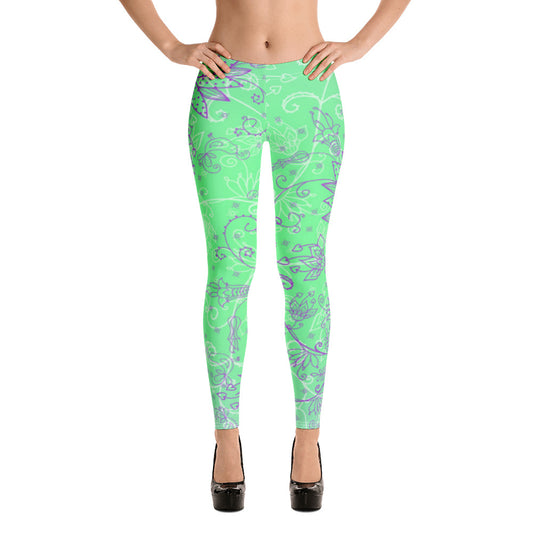 Neon Green Cute Flowe Leggings