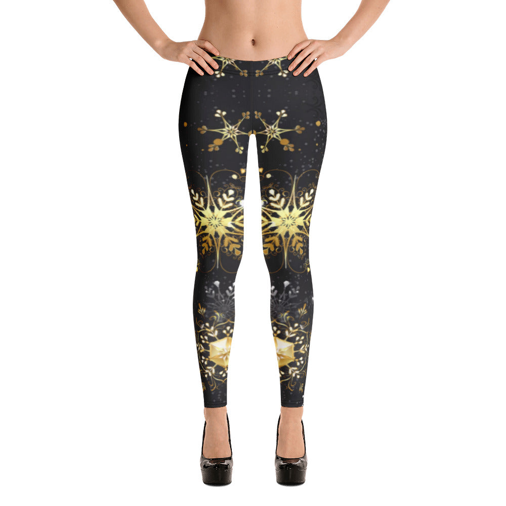 Black With Golden Snowflakes Leggings