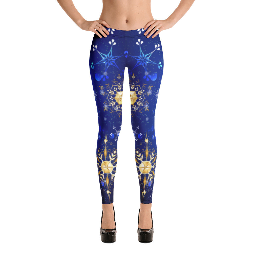 Blue With Golden Snowflakes Leggings