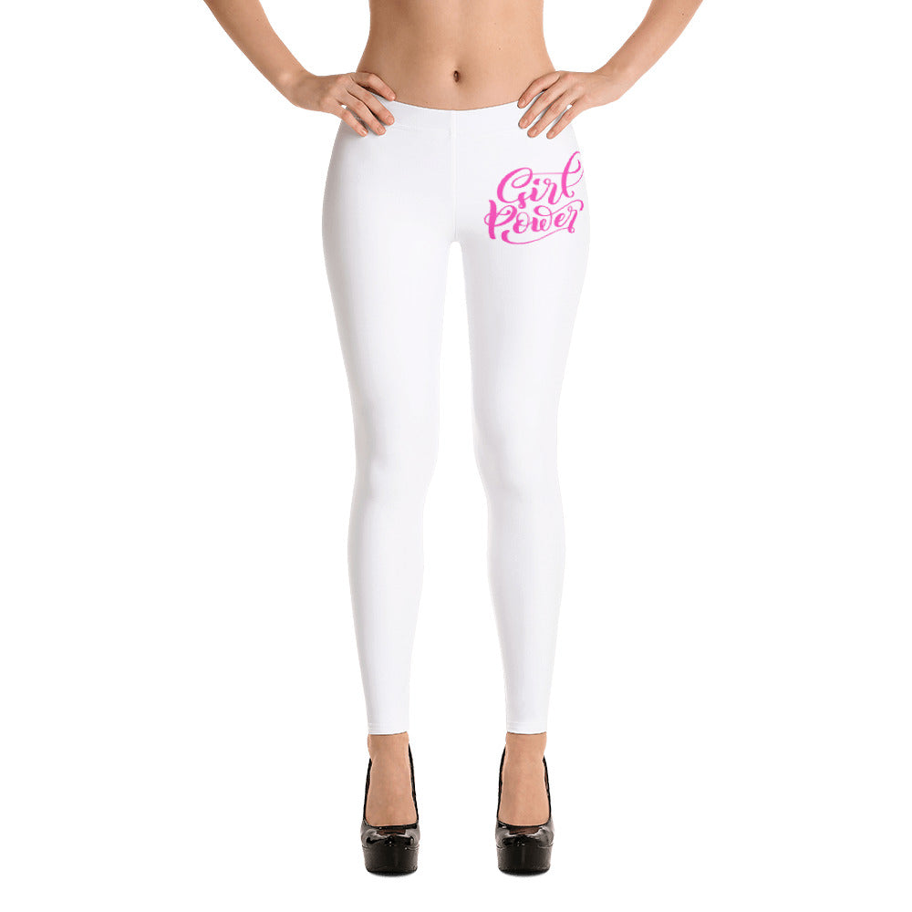 White & Pink Girl Power Leggings