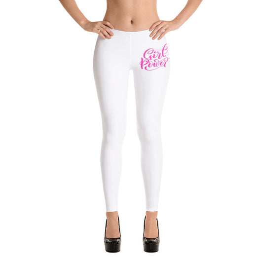 White & Pink Girl Power Leggings