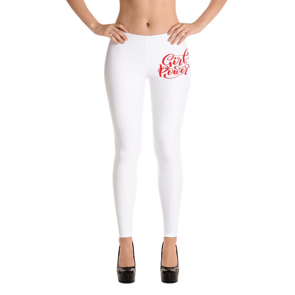 White & Red Girl Power Leggings