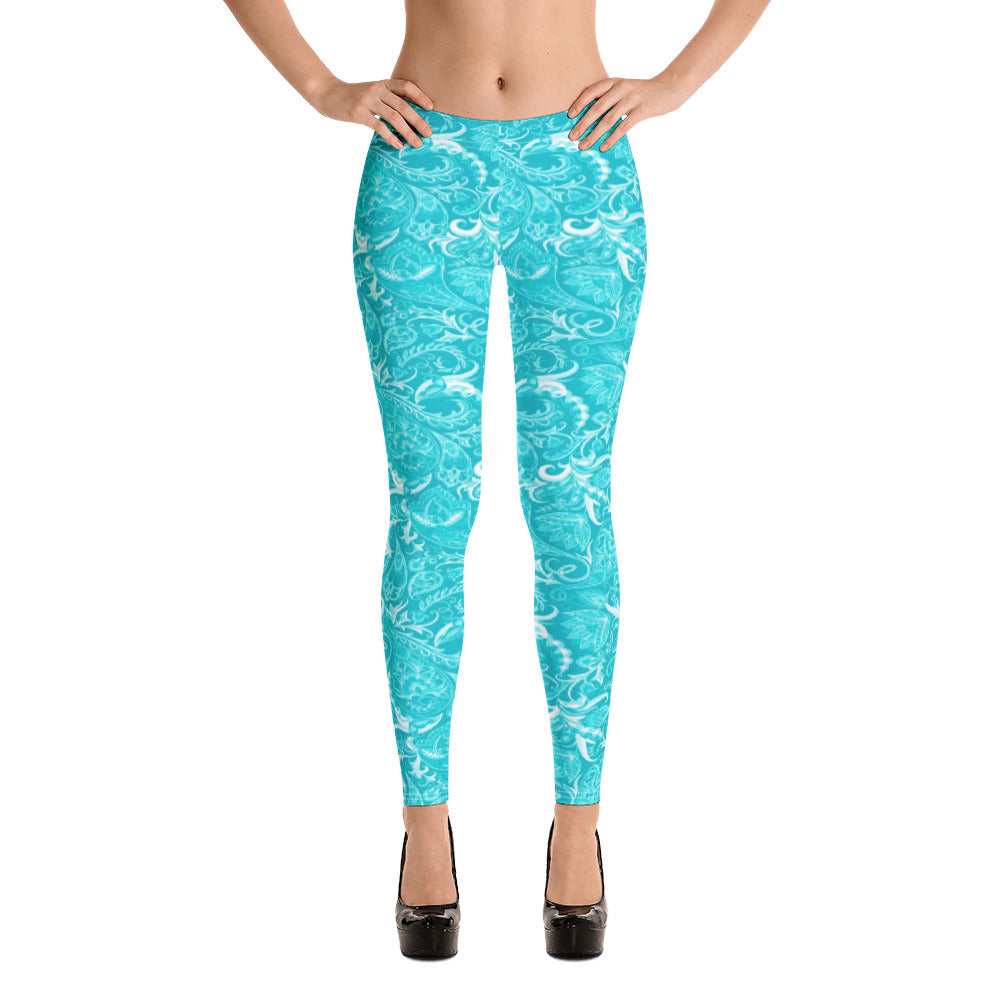 Cute Flower Teal & White Leggings