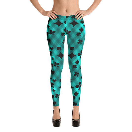 Teal & Black Playing Card Leggings