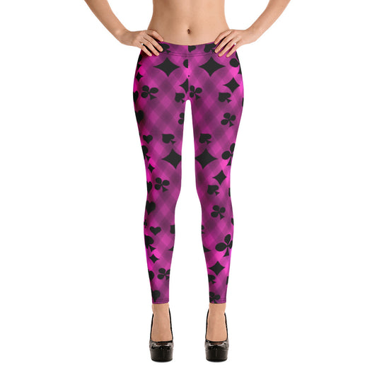 Pink & Black Playing Card Leggings