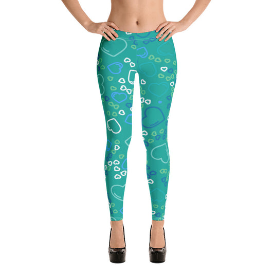 Teal Hearts Leggings