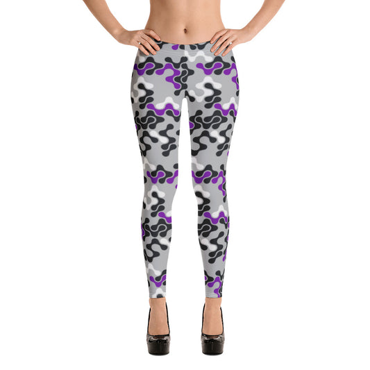 Purple, Black & White Abstract Leggings