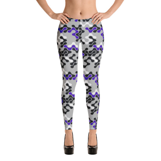 Blue, Black & White Abstract Leggings