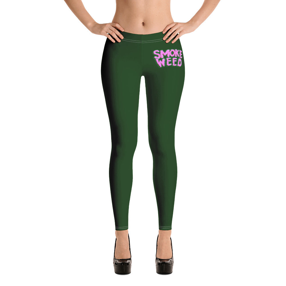 Dark Green & Pink Smoke Weed Stoners Only Leggings