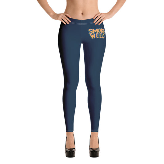 Navy Blue & Orange Smoke Weed Stoners Only Leggings