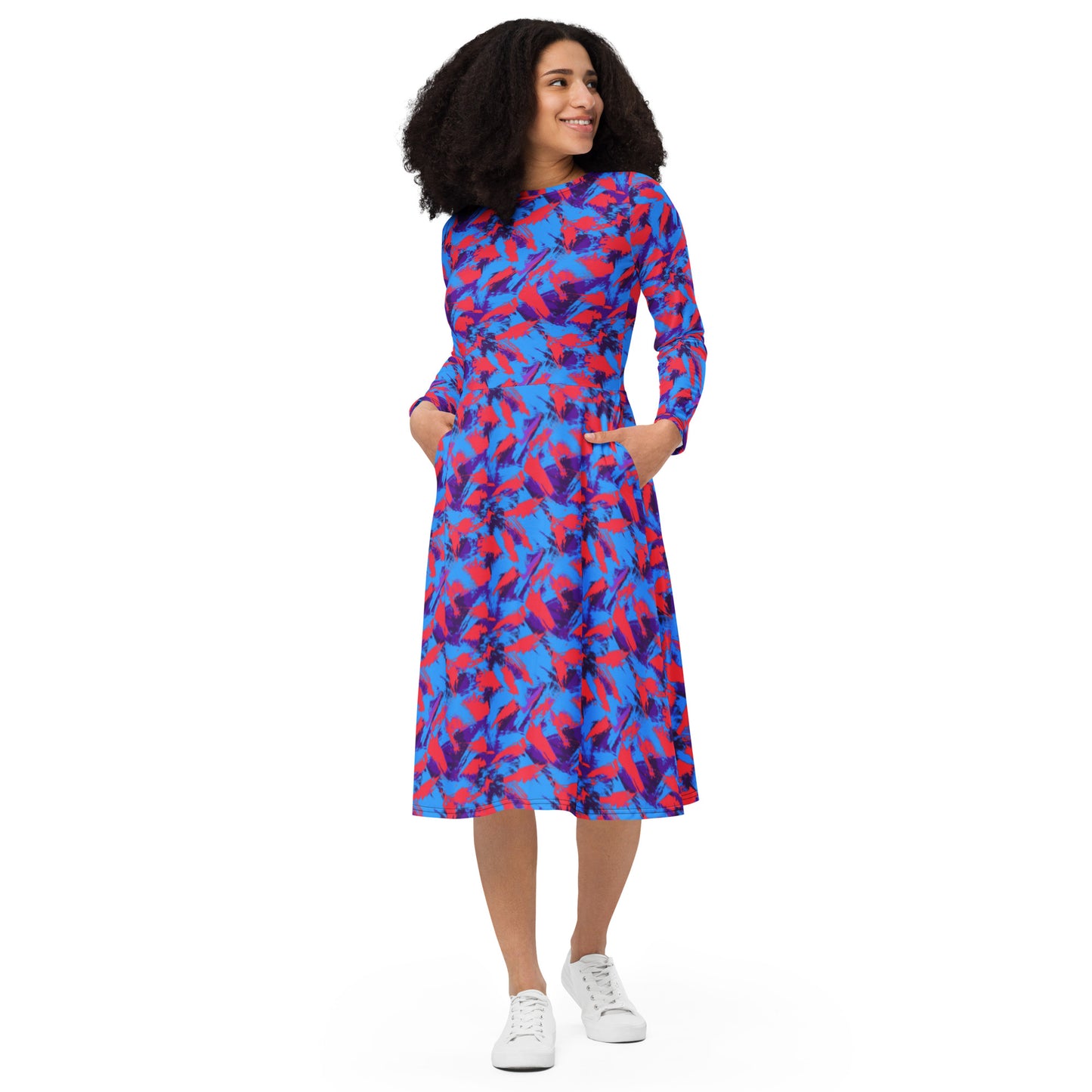 Colorful Brush Strokes long sleeve midi dress