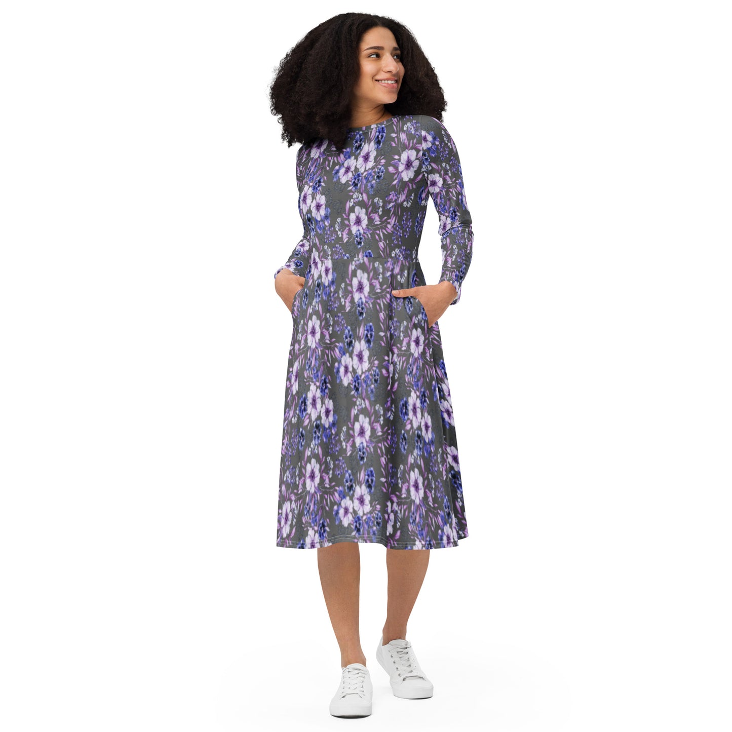 Beautiful Flowers long sleeve midi dress