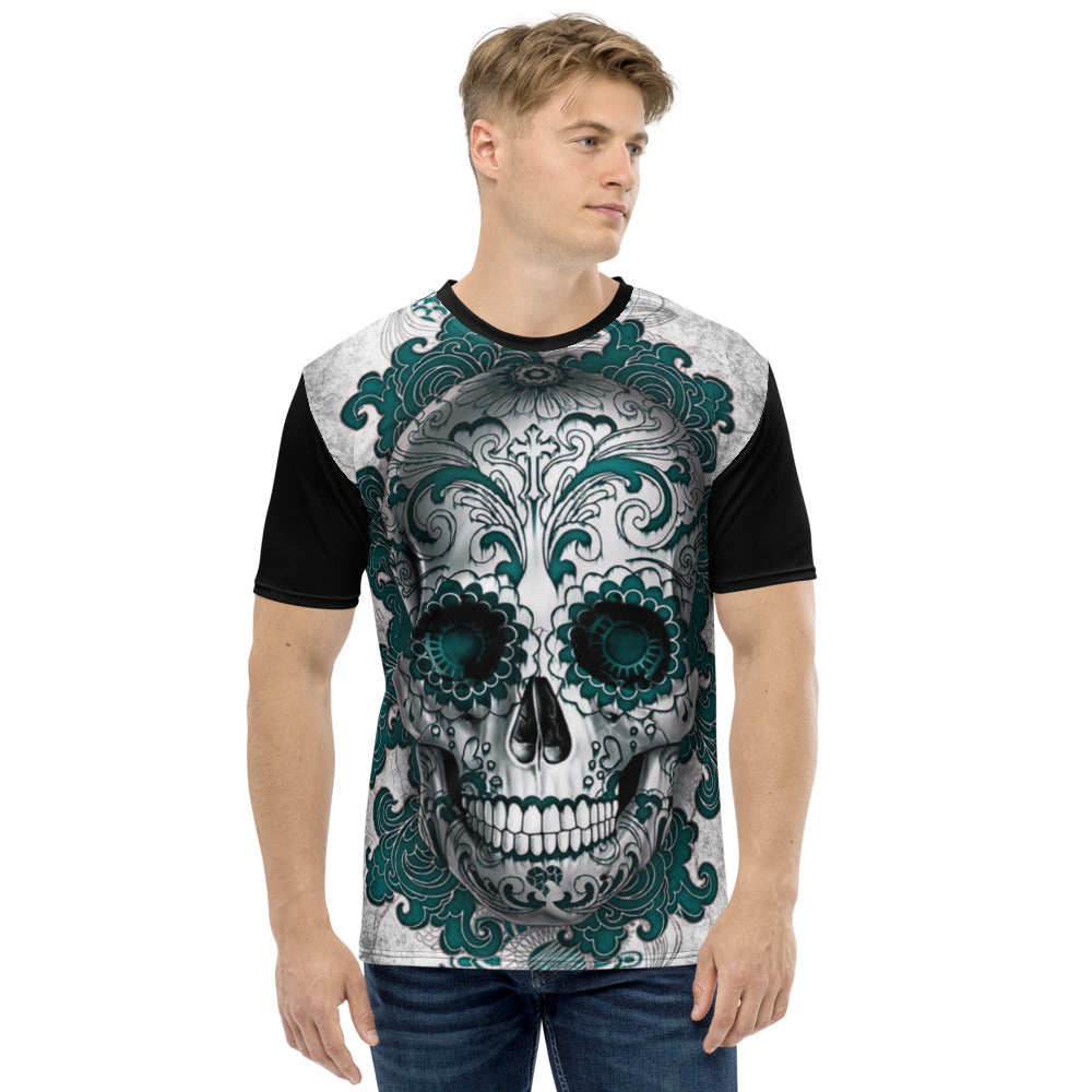 Teal & White Sugar Skull Men's T-shirt