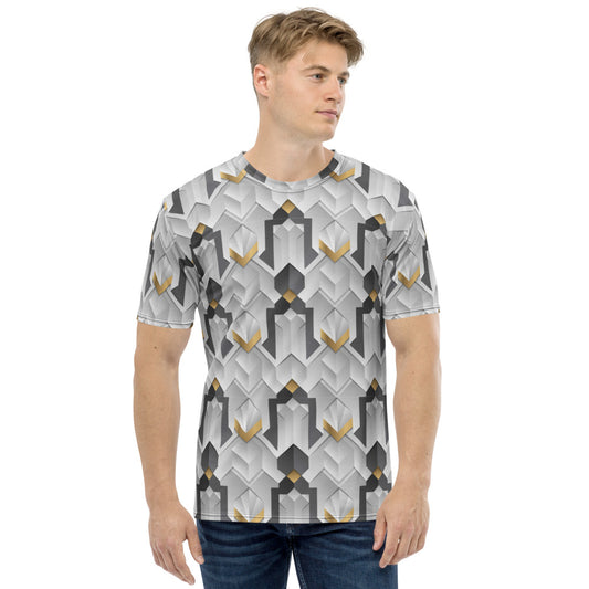 White Abstract Geometric Men's T-Shirt