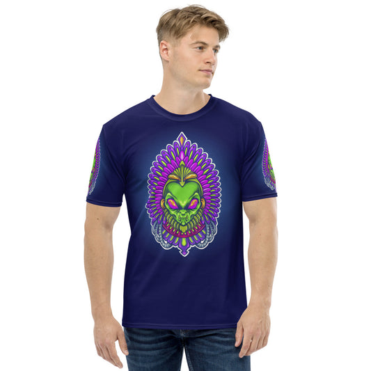 Navy Blue & Green Alien Aztec Indian Men's T-shirt