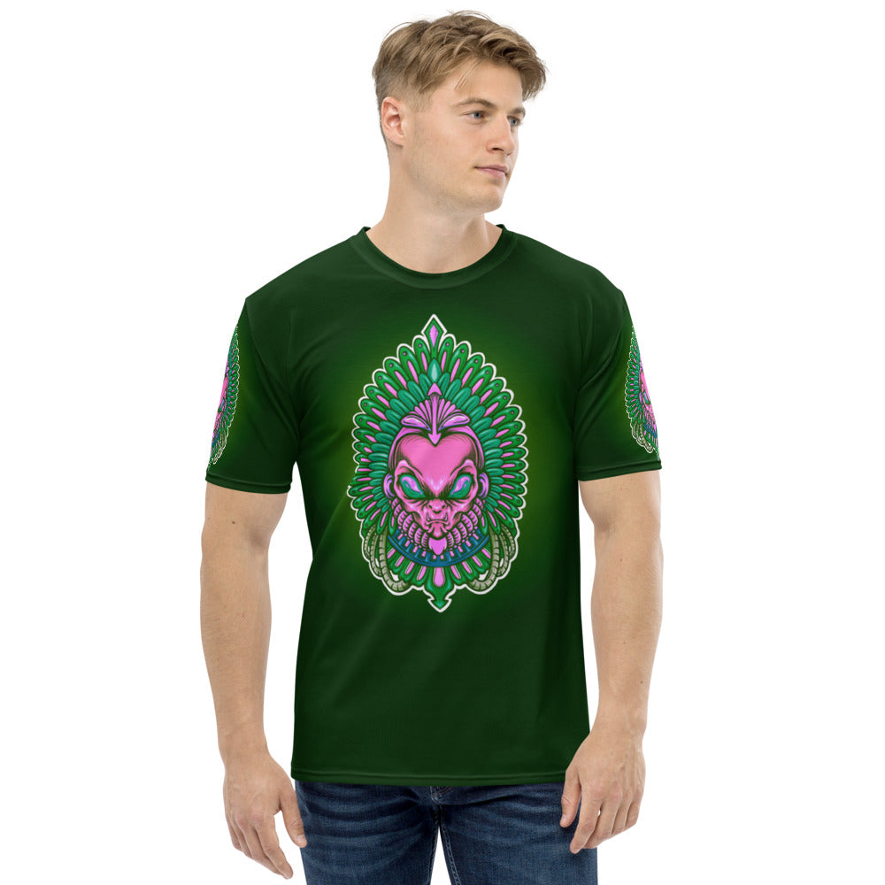 Dark Green & Pink Alien Aztec Indian Men's T-shirt